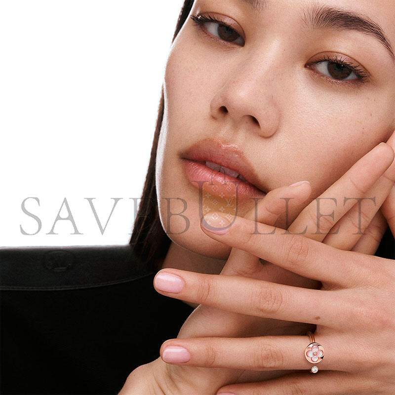 l0vis vvtt0n color blossom mini sun ring, pink gold, pink mother-of-pearl and D1am0nd q0s21e